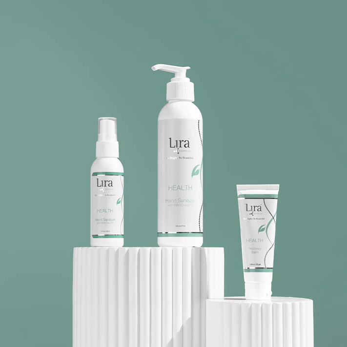 Lira Clinical HEALTH Line Protect & Hydrate collection featuring skincare products for protection, hydration, and daily skin health