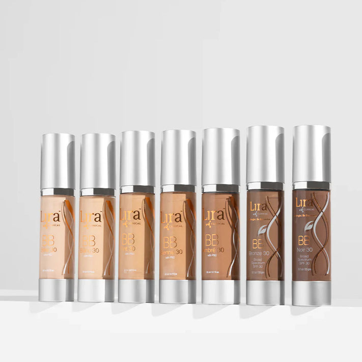 Lira Clinical BB Line Protect & Perfect collection featuring tinted skincare products that hydrate, protect, and perfect skin