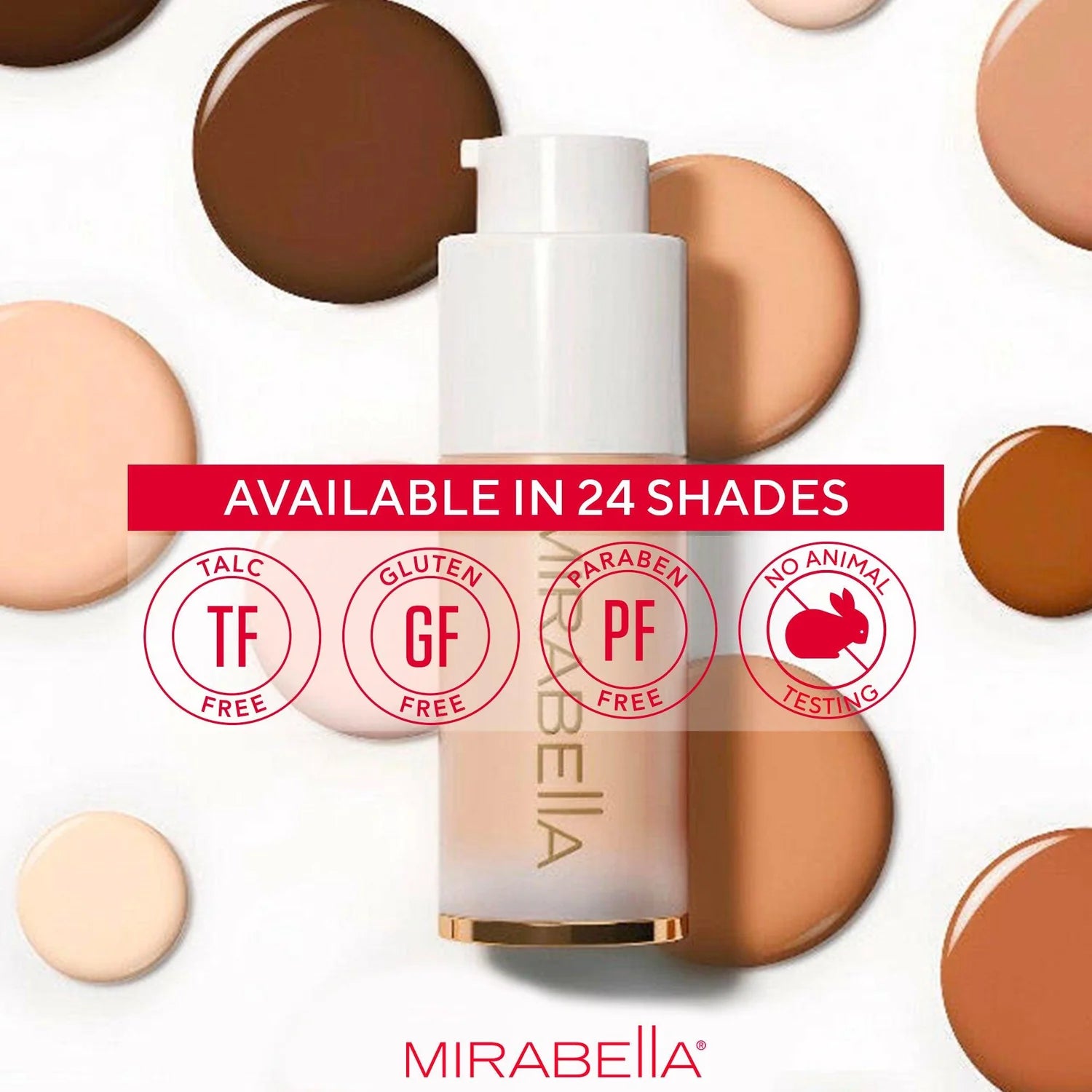 Mirabella Invincible For All Foundation in sleek bottle for professional makeup use
