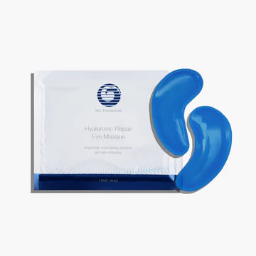 Bio-Therapeutic Hyaluronic Repair Eye Masque packaging highlighting hyaluronic acid infusion and restorative benefits
