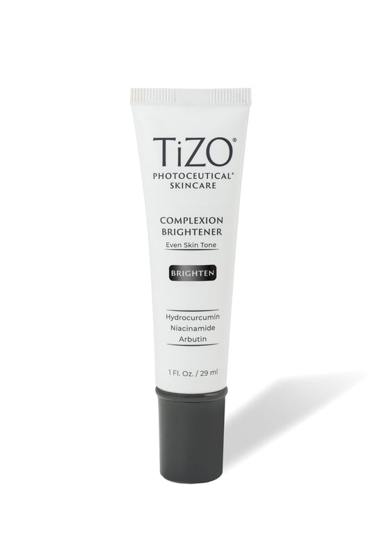 TiZO Complexion Brightener packaging highlighting brightening and skin-evening benefits

