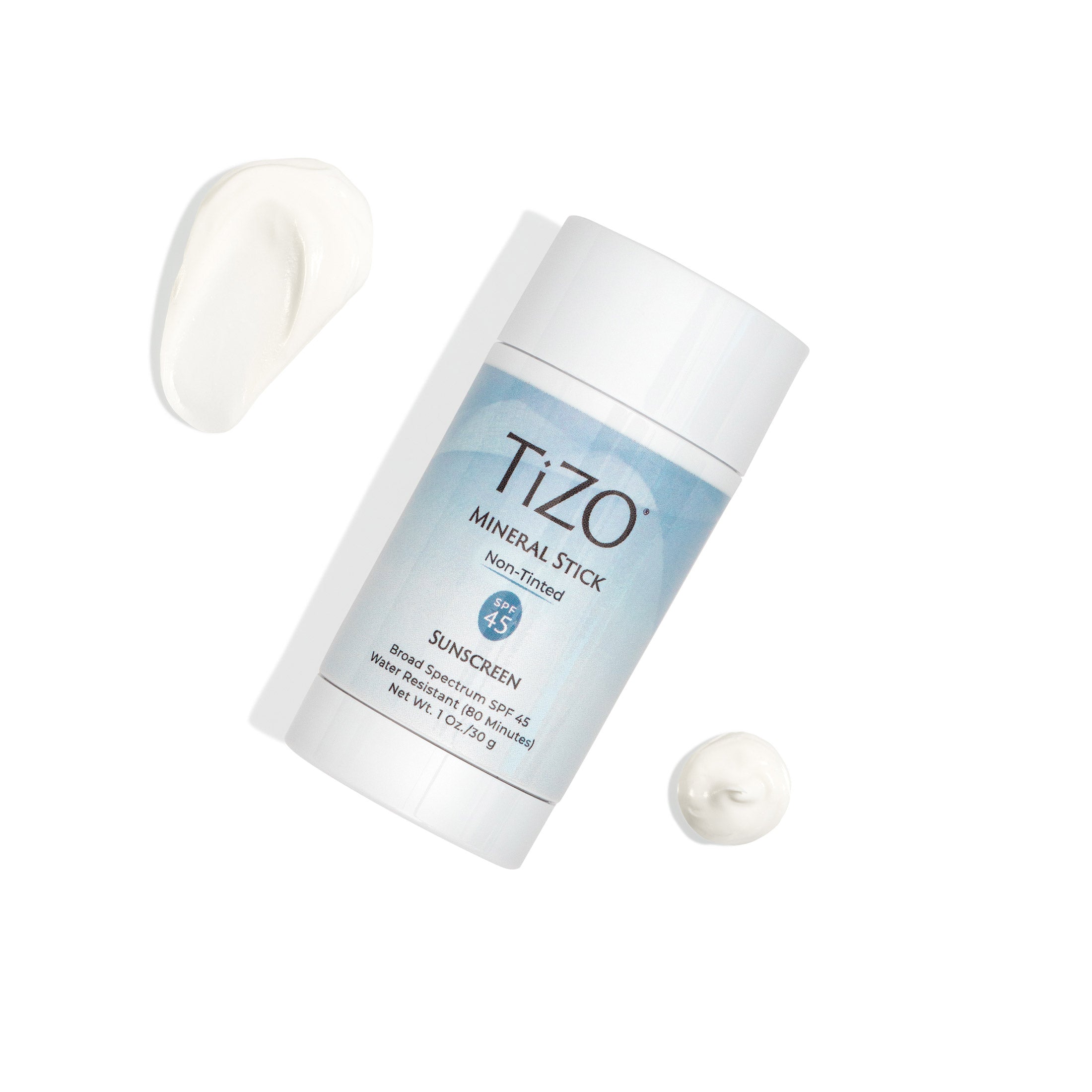 Close-up of TiZO Mineral Stick Non-Tinted SPF 45 showing smooth, non-tinted mineral formula
