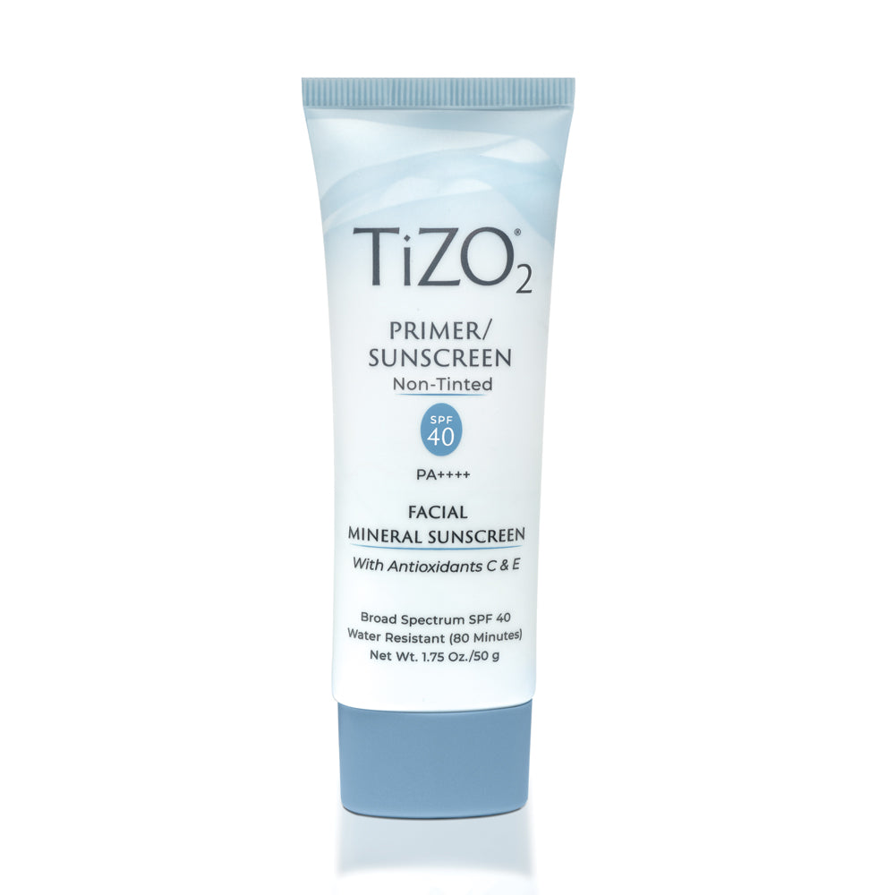 TiZO2 Facial Primer Non-Tinted in sleek tube packaging for professional daily makeup routine
