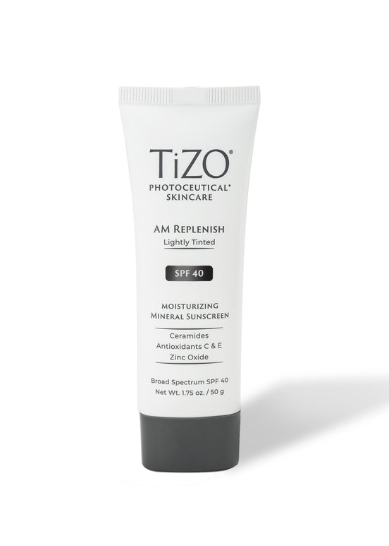 TiZO AM Replenish Lightly Tinted SPF 40 facial sunscreen for daily sun protection and hydration

