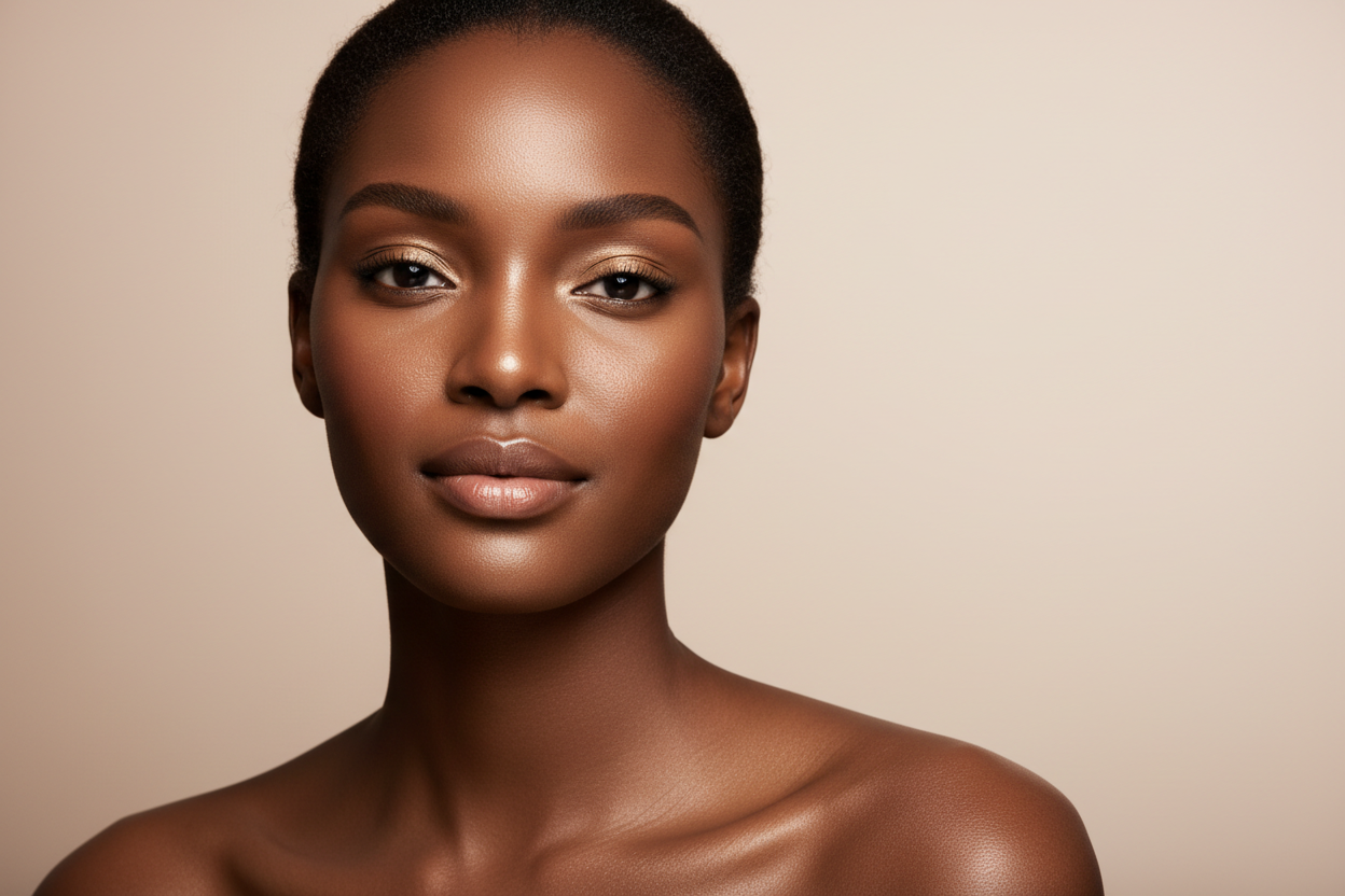 beautiful black model for skin care ad - for hero banner on my website - without inscription